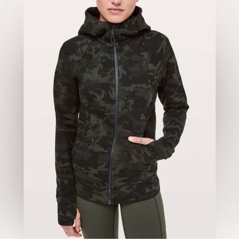 Lululemon scuba hoodiel light cotton fleece incognito camo green gator size 8